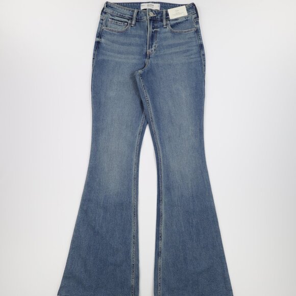 Hollister Women's High Rise Medium Wash Stretch Denim Flare Jeans Blue Size 4L - Picture 3 of 12